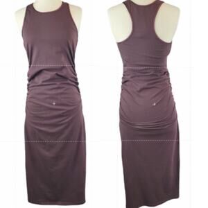 Michael Stars Midi Dress L Burgundy Foil Trim Racerback Ruched Beachy Vaca NWT